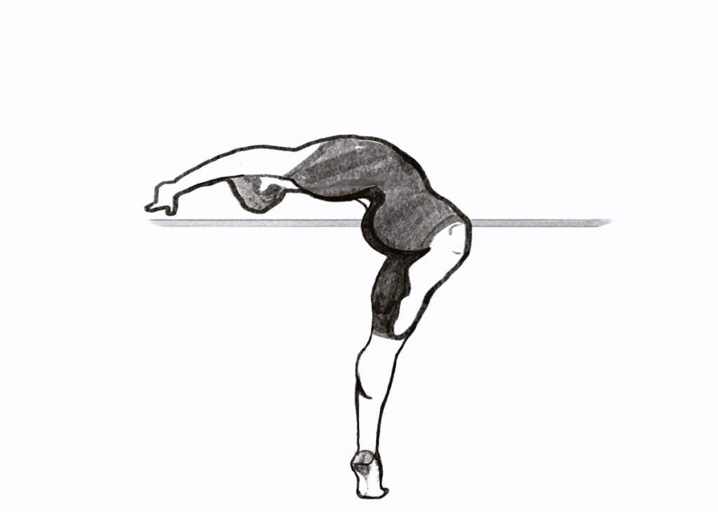 Illustration of 'Cambré in Retiré' holding the barre by Laney Luv