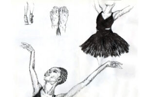 Image of different parts of a ballerina dancing. Illustration by Laney Luv