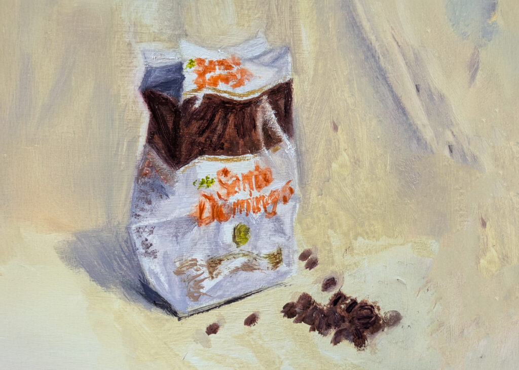 santo domingo coffee beans, oil painting by Laney Luv