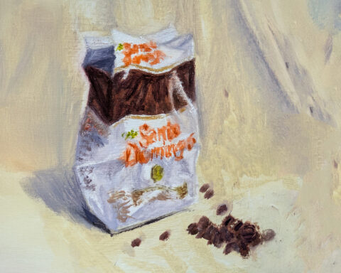 santo domingo coffee beans, oil painting by Laney Luv