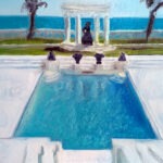 oil painting of Slim Aaron pool by laney luv