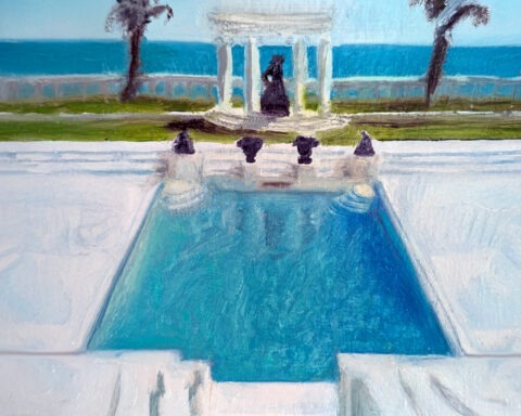 oil painting of Slim Aaron pool by laney luv