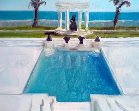 oil painting of Slim Aaron pool by laney luv