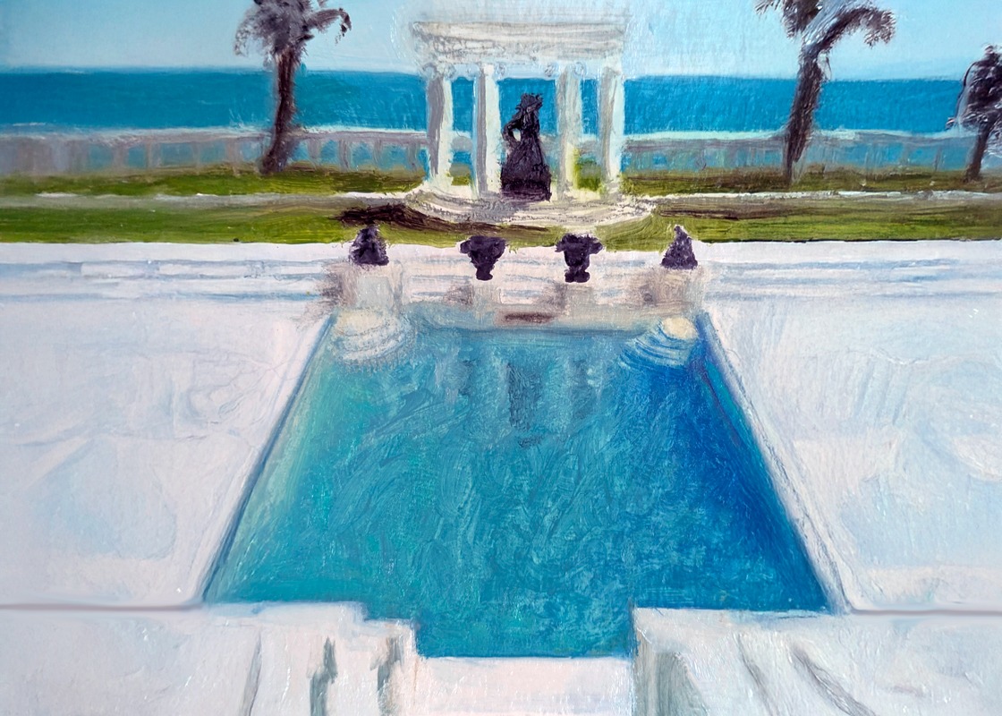 oil painting of Slim Aaron pool by laney luv