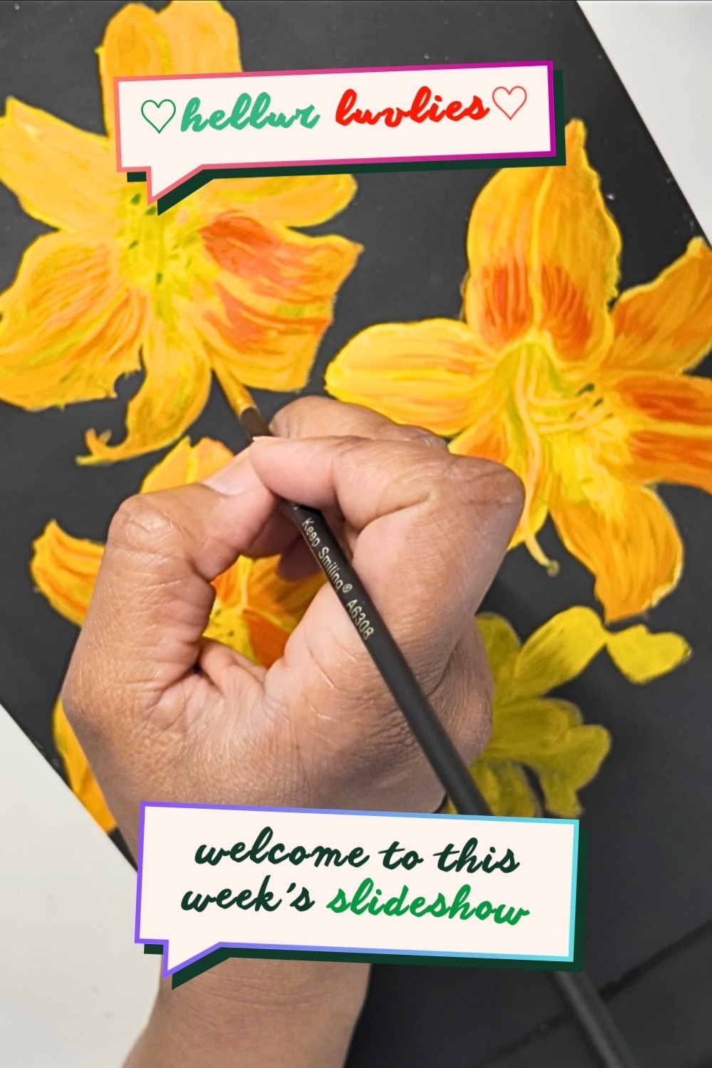Welcome to Patreon - Week 9 slide show - painting lilies in sketchbook.